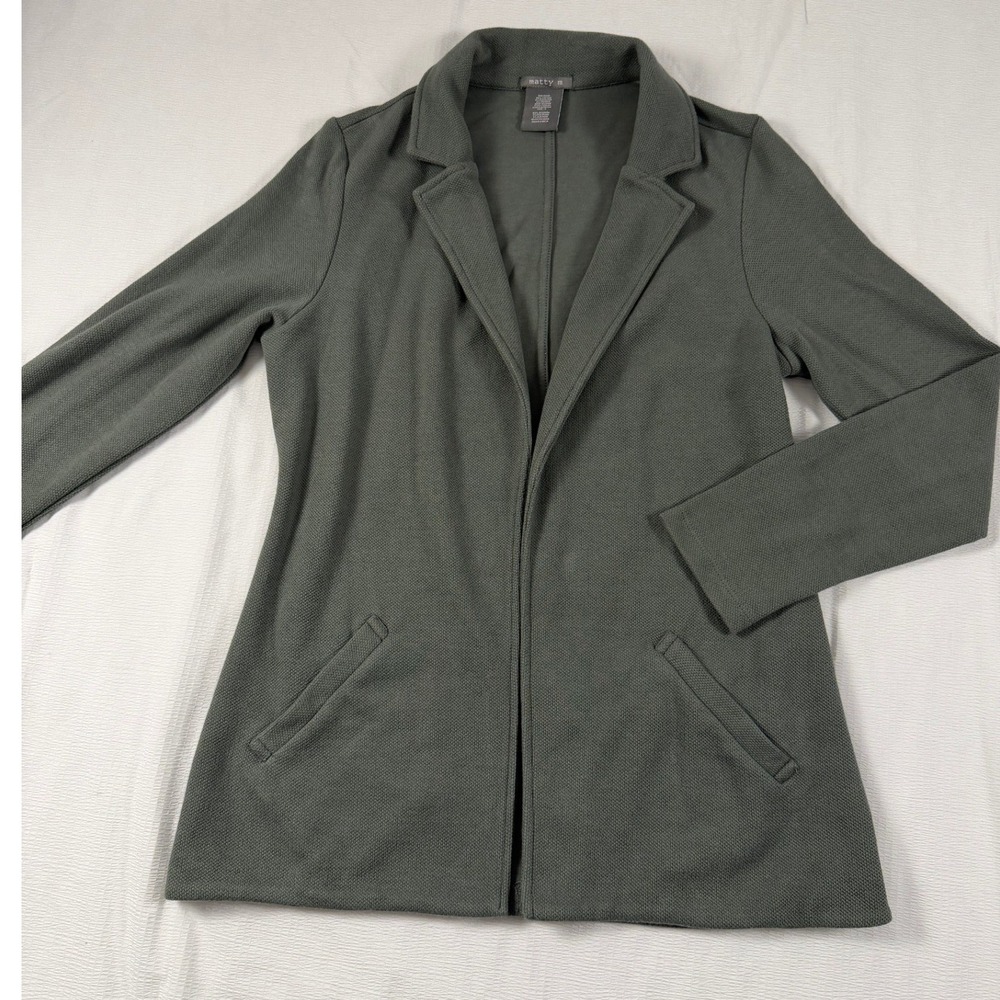 Matty M Green Textured Stretch Boyfriend Blazer Small Academia Capsule Layering